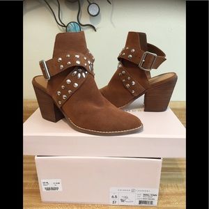 Worn Once! Silver Studded Open Back Suede Bootie